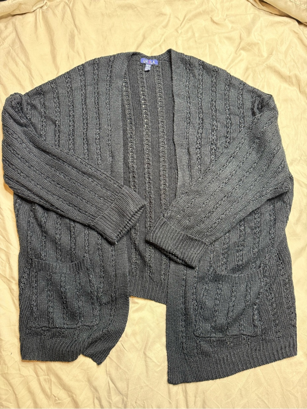 UK2LA Women's Black Open-Front Knit Sweater Cardigan Medium